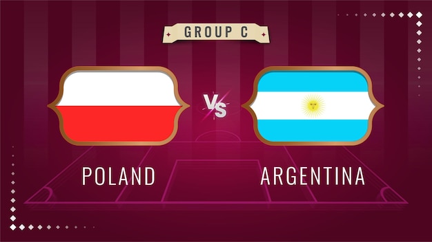 Vector campo de fondo de la copa mundial de fútbol 2022 de polonia vs argentina en trazos