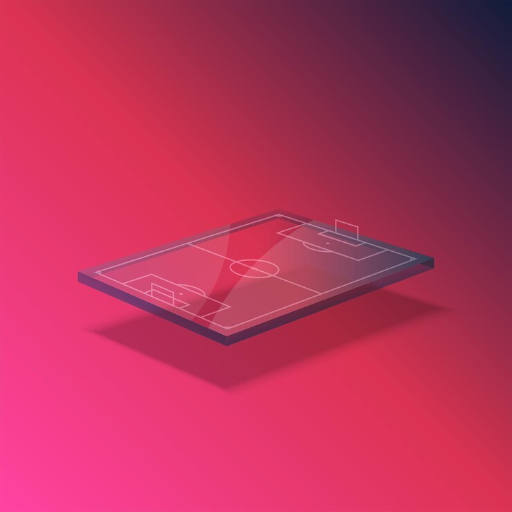 Vector campo de fútbol deporte concepto 3d levitación transparente forma isométrica