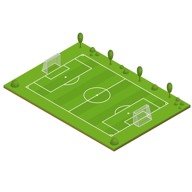 Vector campo de fútbol de hierba verde. vista isométrica.