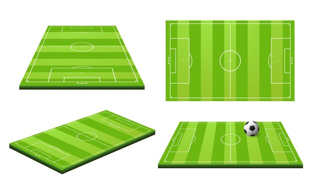 Campo de fútbol o de fútbol Estadio deportivo realista Perspectiva de la cancha de césped de lado y vista superior