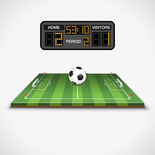 Campo de fútbol, pelota y marcador