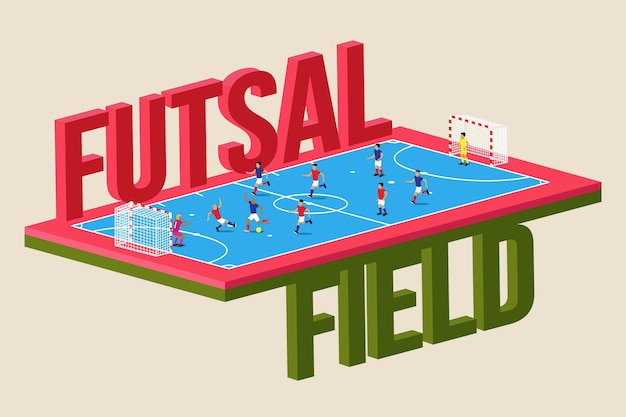 Vector campo de fútbol sala con jugadores