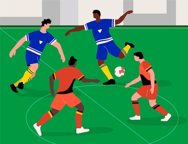 Vector campo de fútbol sala con jugadores