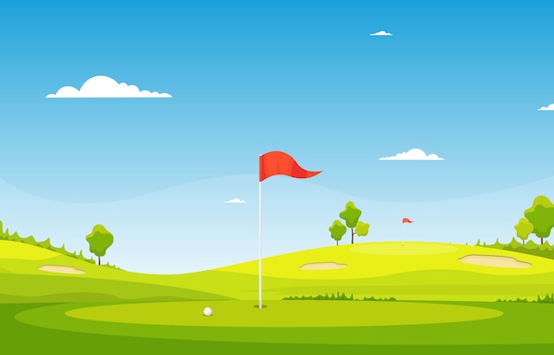 Vector campo de golf bandera hierba verde árbol deporte al aire libre paisaje