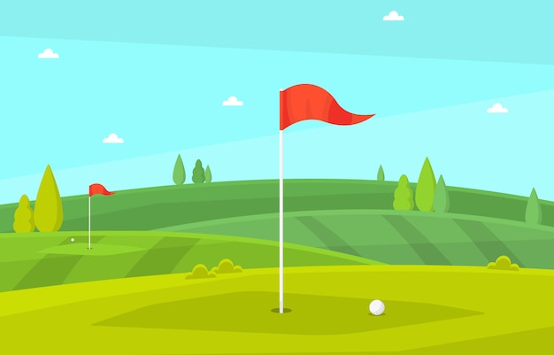 Vector campo de golf bandera hierba verde árbol deporte al aire libre paisaje