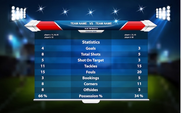 Campo de juego de fútbol o fútbol con conjunto de elementos de infografía. Juego deportivo. Copa deportiva.