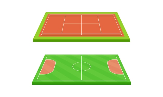 Campo o campo deportivo como área de juego al aire libre para varios conjuntos de vectores deportivos