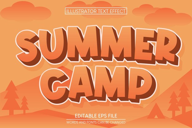 Campo de verano Editable Efecto de texto 3 dimensiones Estilo de dibujos animados en relieve