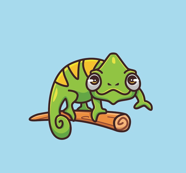 Camuflaje lindo camaleón en rama. concepto de naturaleza animal de dibujos animados Ilustración aislada. Estilo plano adecuado para el vector de logotipo premium de diseño de icono de etiqueta. Personaje de mascota
