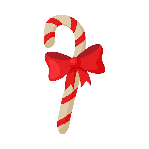 Caña de caramelo con arco rojo Símbolo de Navidad y Año Nuevo Decoración tradicional de vacaciones Ilustración vectorial