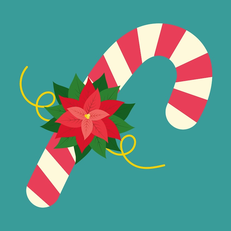 Vector caña de caramelo con flor de pascua y tiras decorativas idea de elemento de diseño de navidad o año nuevo