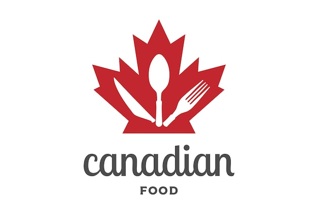 Canadá Bandera canadiense Hoja de arce con cuchara Tenedor Cuchillo para el diseño del logotipo del restaurante de comida