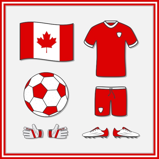 Canadá fútbol dibujos animados Vector ilustración fútbol Jersey y fútbol pelota plana icono contorno