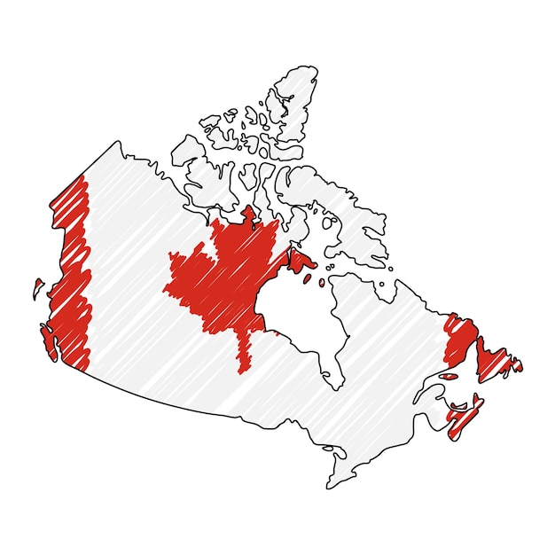 Canadá mapa dibujado a mano boceto Vector concepto ilustración bandera niños dibujo garabato mapa Mapa del país para folletos infográficos y presentaciones aisladas sobre fondo blanco Ilustración vectorial