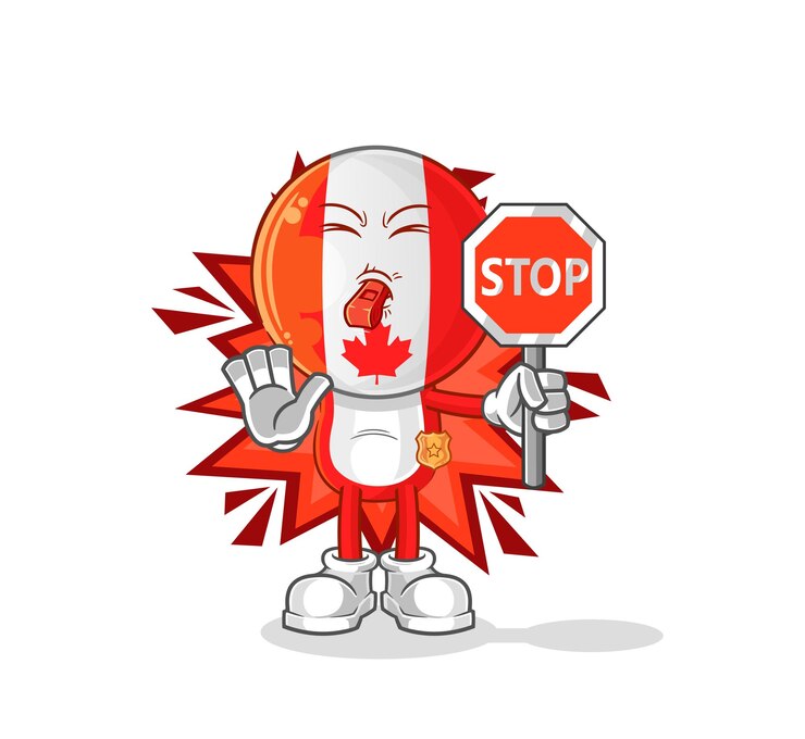 Vector canadá con vector de mascota de dibujos animados de señal de stop