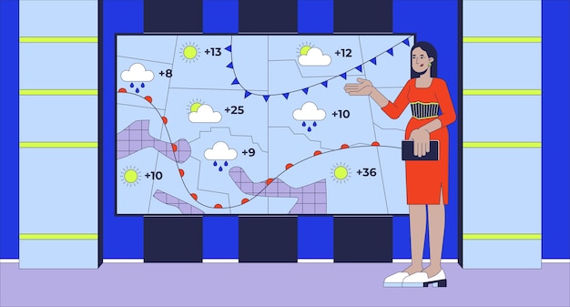 Canal del tiempo en la TV ilustración plana