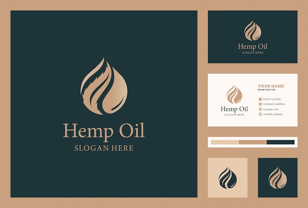 Cáñamo, cannabis, cbd, diseño de logotipo de aceite con tarjeta de visita.