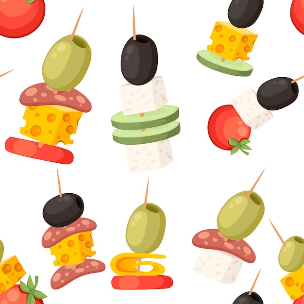 Canapés con diferentes ingredientes comida de restaurante.