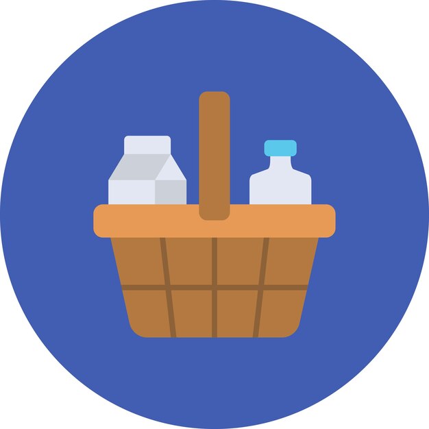 una canasta con una canasta de leche y un fondo azul con una caja de leche