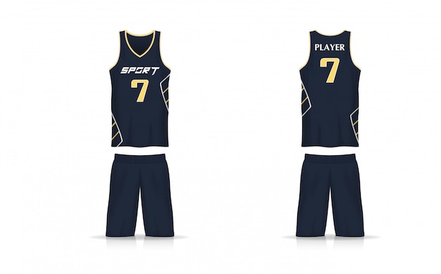 Canasta de especificaciones Plantilla de jersey. Camiseta deportiva con cuello en v uniforme.