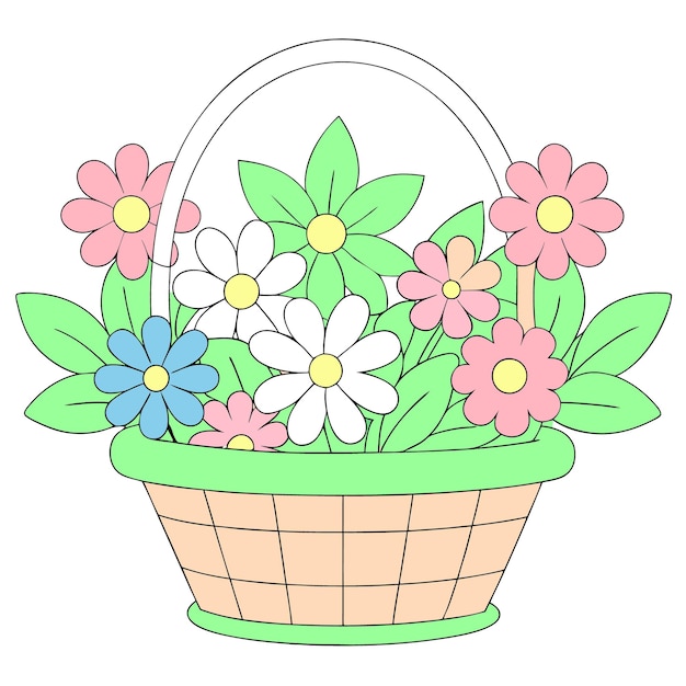 Una canasta con flores y una canasta con una canasta que dice "flores"