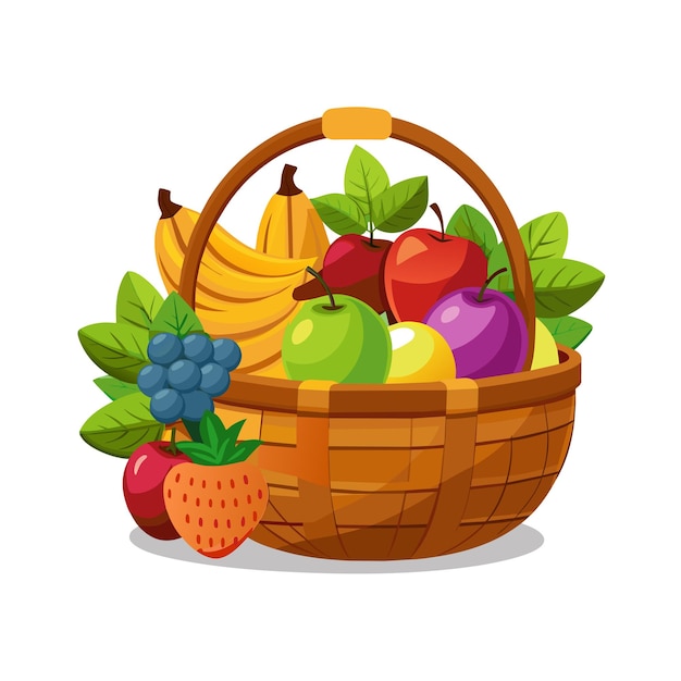 una canasta de frutas con una imagen de un plátano y un sombrero de paja