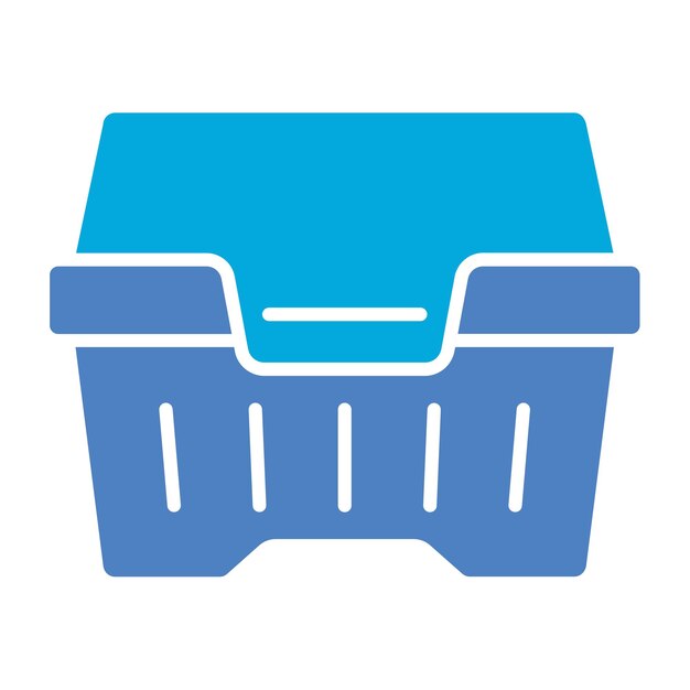 una canasta de lavandería azul y blanca con un logotipo azul que dice un carrito de compras