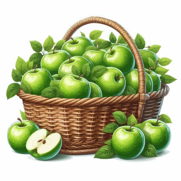 Vector una canasta llena de manzanas verdes