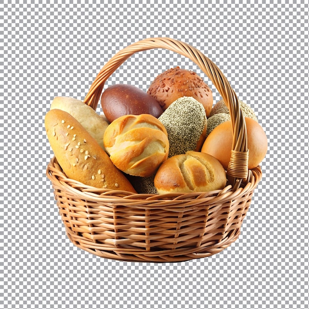 Una canasta de pan con un fondo transparente