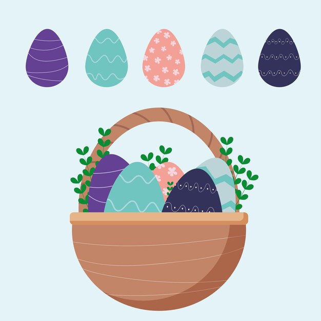Canasta de pascua con huevos juego de huevos huevos con adorno