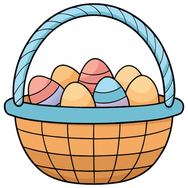 La canasta de Pascua llena de huevos de colores