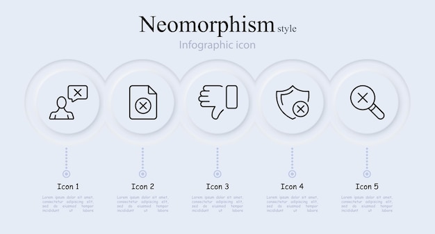 Vector cancelar el icono de línea establecido escudo cruzado pulgares hacia abajo búsqueda correo teléfono inteligente monitor verificación de contraseña estilo de neomorfismo icono de línea vectorial para negocios