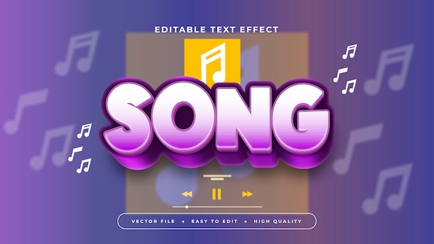 canción blanca amarilla y púrpura violeta estilo de fuente de efecto de texto editable en 3D