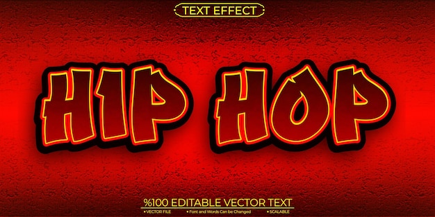 Canción de hip hop roja y amarilla Efecto de texto vectorial editable y escalable
