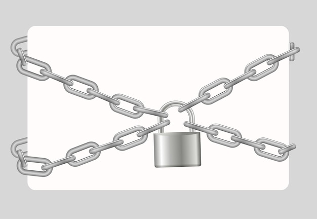 Candado y cadena Cadena de metal gris y candado tarjeta esposada vector