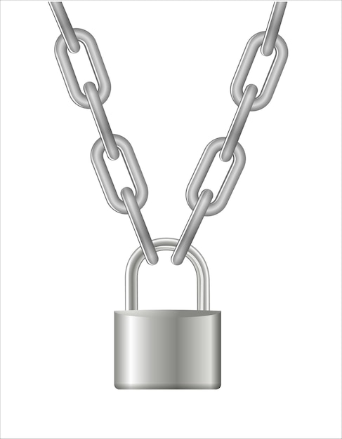 Candado y cadena Cadena de metal gris y candado tarjeta esposada vector