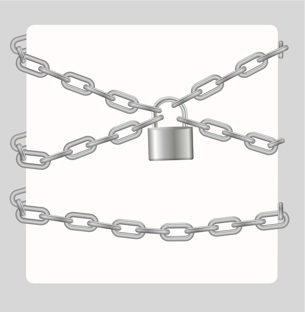 Candado y cadena Cadena de metal gris y candado tarjeta esposada vector