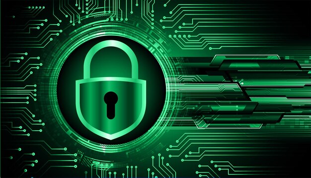 Candado cerrado en seguridad cibernética de fondo digital