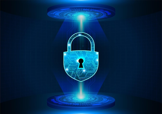 Candado cerrado en seguridad cibernética de fondo digital