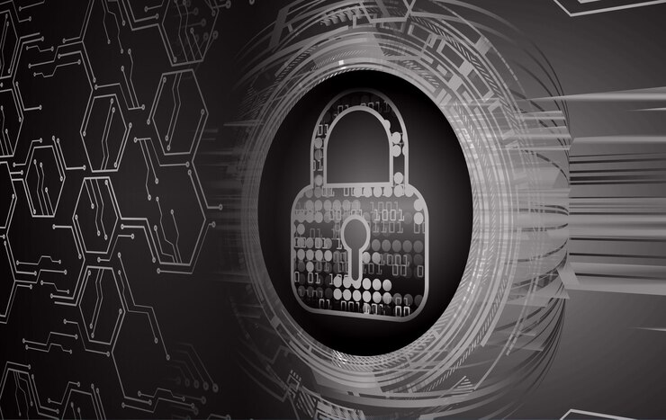 Vector candado cerrado en seguridad cibernética de fondo digital