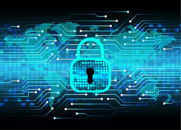 Candado cerrado sobre fondo digital, seguridad cibernética mundial.