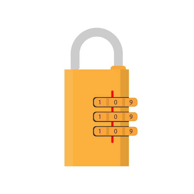 Candado con código. Candado para puertas, cajas fuertes y maletas. Estilo plano. Vector.