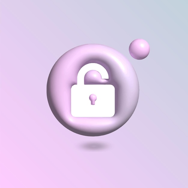 El candado está abierto Icono con en círculo color pastel brillante en estilo 3D arte vectorial realista