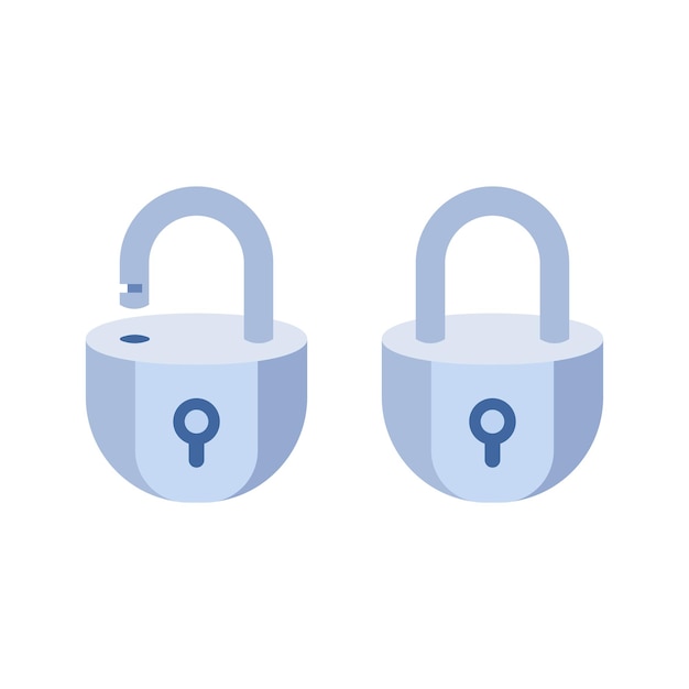 Candado metálico bloqueado y desbloqueado Conjunto realista de cerraduras metálicas Concepto de seguridad Vector illustrationxA