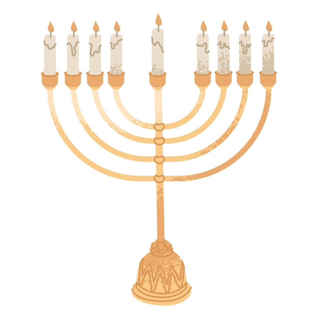 Candelabro con 9 velas celebrando la tradicional festividad judía Hanukkah Valores familiares y rituales religiosos Ilustración vectorial aislada sobre fondo blanco
