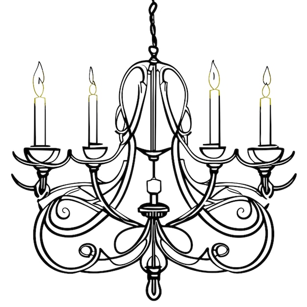 Vector un candelabro antiguo iluminando un pasillo en fondo blanco y negro sin sombras
