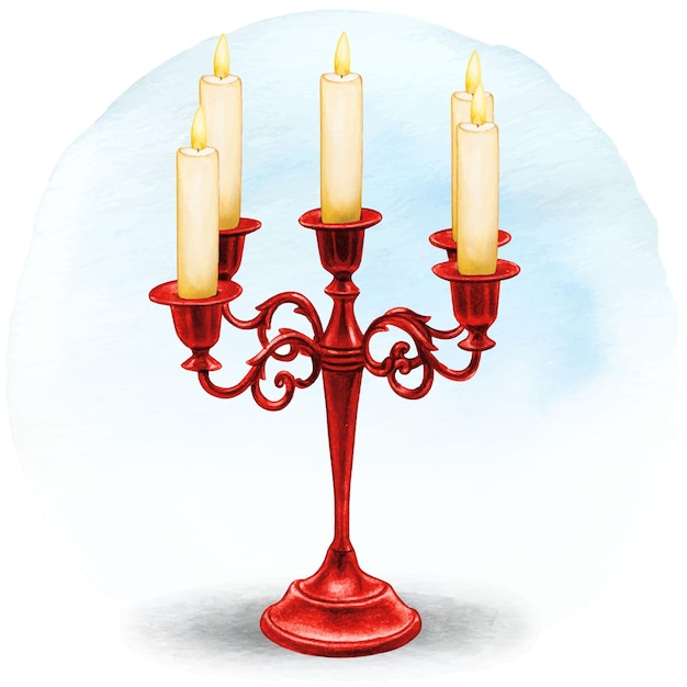 Vector candelabro rojo dibujado a mano acuarela