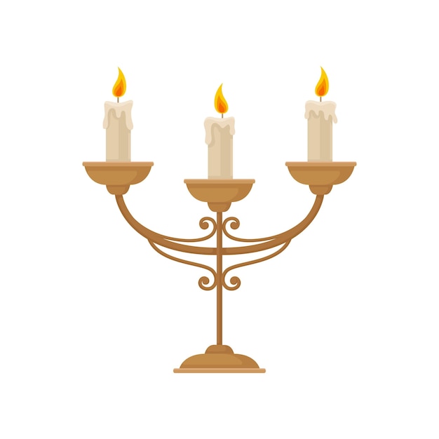 Candelabro con tres velas encendidas vector de candelabro vintage Ilustración aislada sobre un fondo blanco