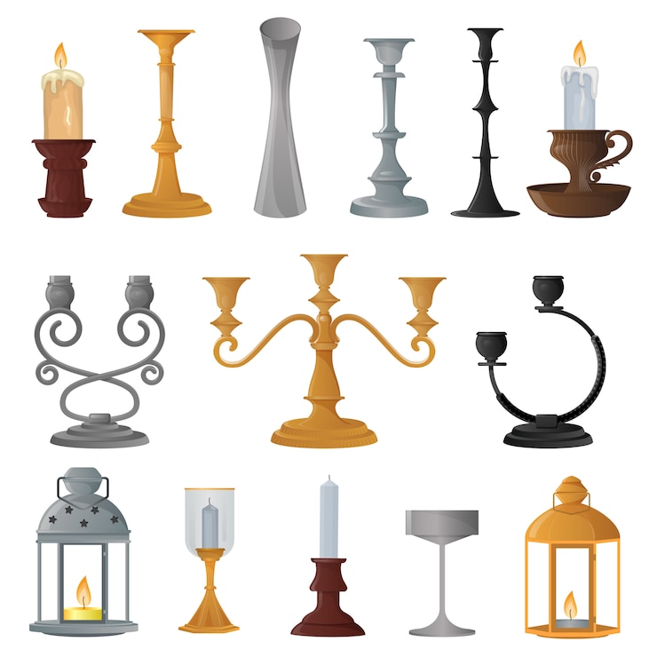 Vector candelabro vela conjunto de linterna