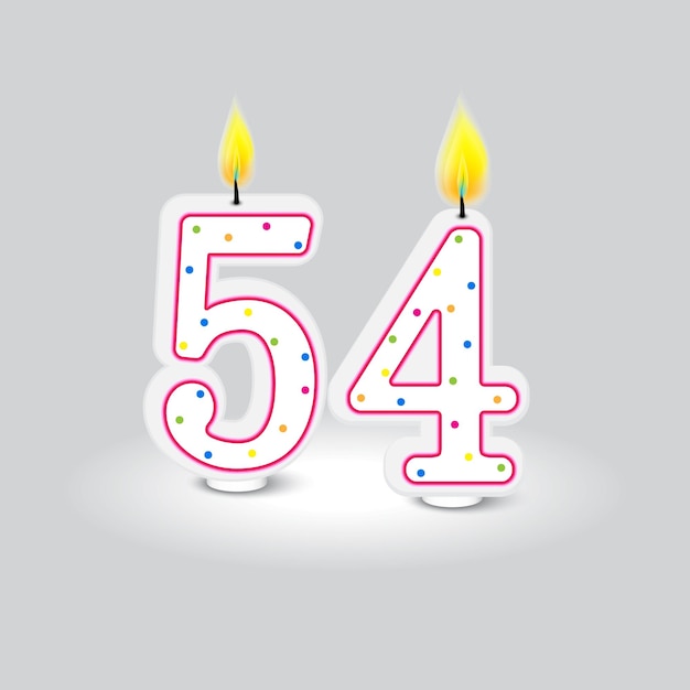 Candelabros de cumpleaños números 54 vector decoración de confeti colorido símbolo de aniversario vectorial